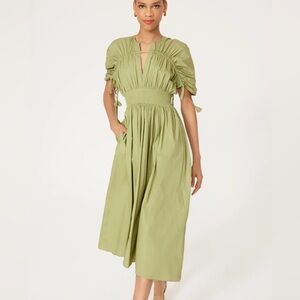 MISA Los Angeles Green Ruched Maxi Dress Small